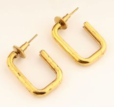 Brass Square geometric hoop earring, Gold plated jewelry, Wholesale earring